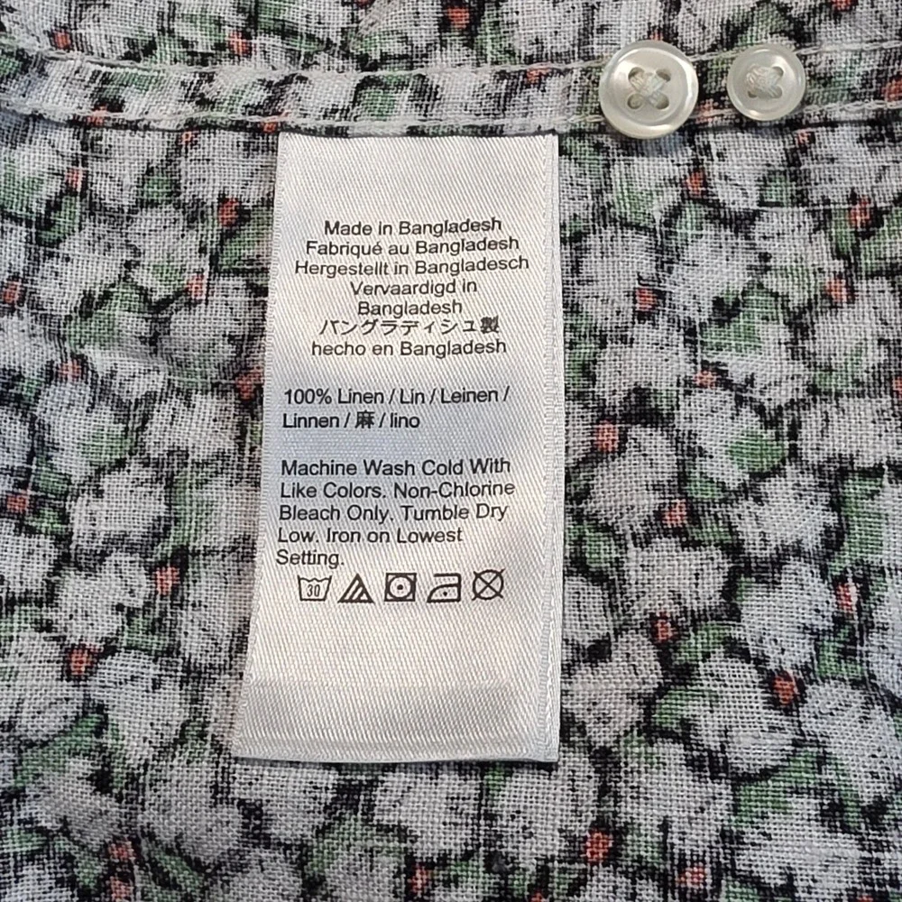 J.Crew Mens S Short Sleeve Shirt Green White Frog Print 100% Linen Classic Fit